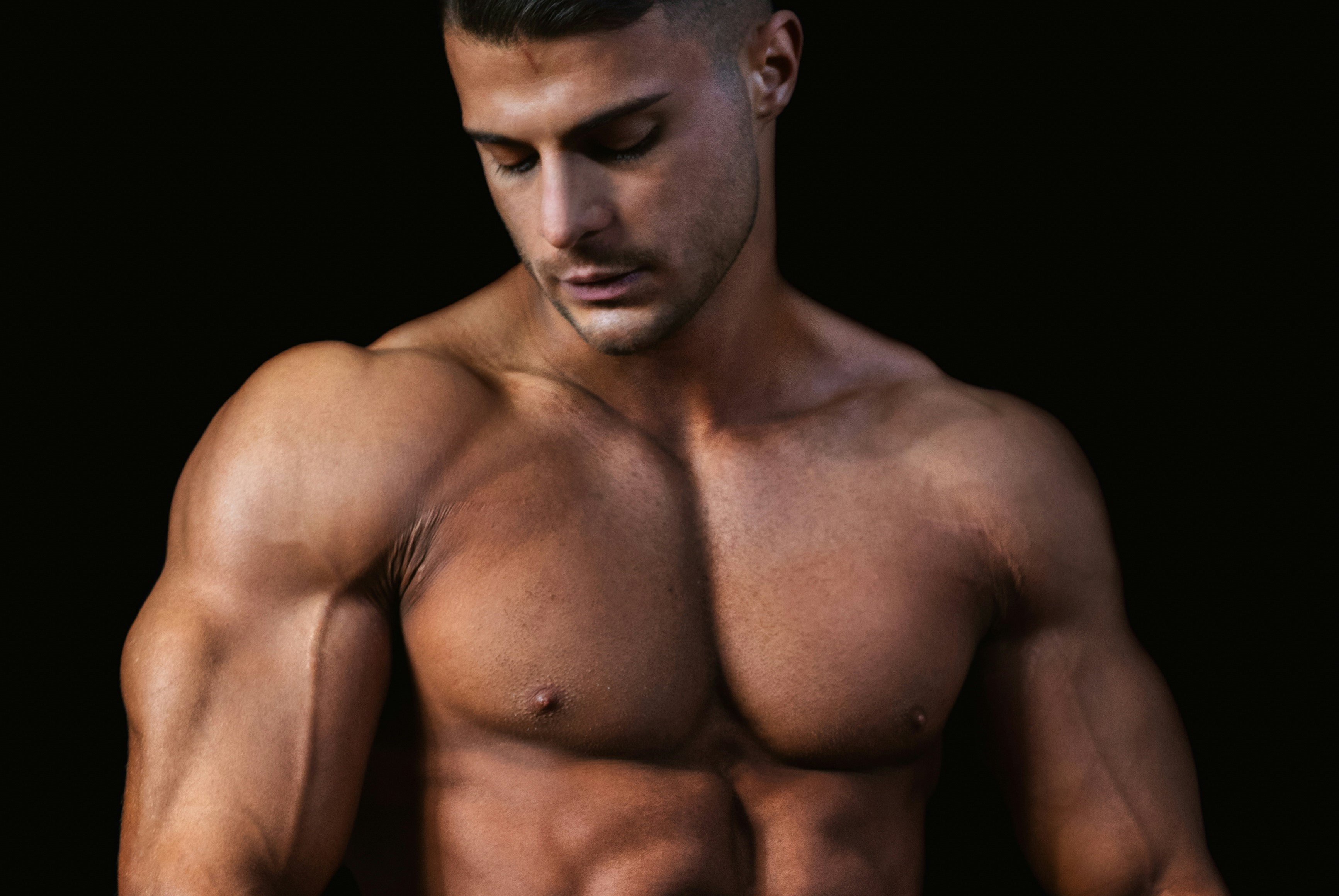 Man with strong chest and triceps