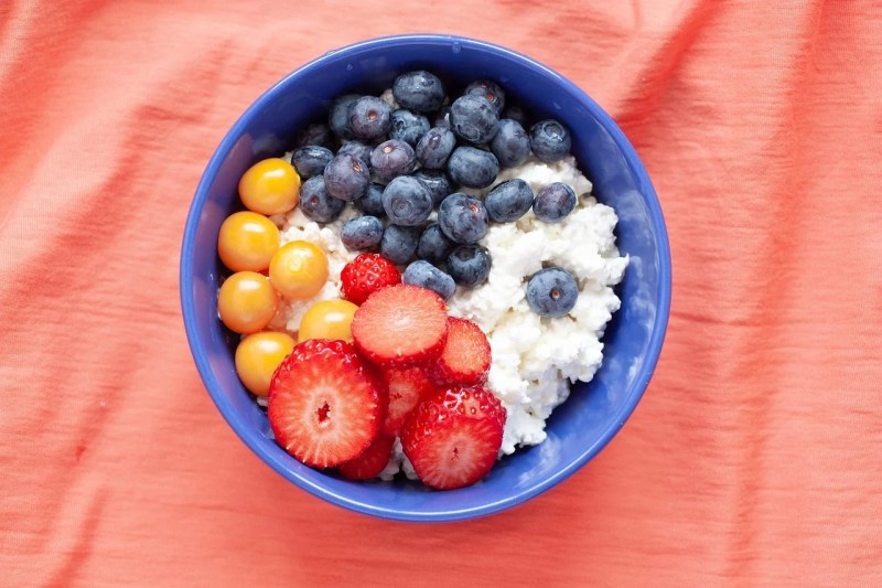 Cottage cheese and berries.